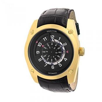 Heritor Automatic Men's Gold Semi-Skeleton Leather Watch