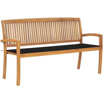 Stackable Garden Bench with Cushion 62.6 Solid Teak Wood
