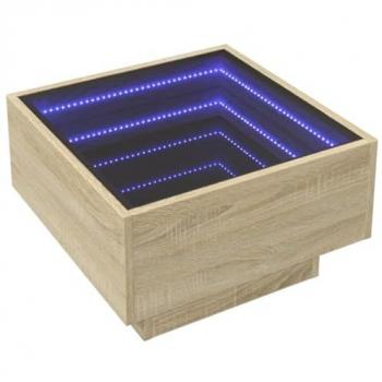 Mesa de centro y LED madera ingeniería roble Sonoma 50x50x30 cm Marrón