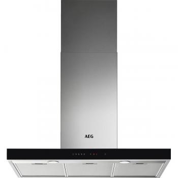AEG DBE5960HB Campana Decorativa Serie 8000 Breeze 90cm | Acero Inoxidable y Cristal Negro | 615 m³/h | Iluminación LED | Control Táctil |