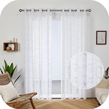 Amazon Brand - Umi Cortinas Habitacion Salon Visillos Translucidas Ventana Dormitorios 2 Piezas Blancas 140x240cm