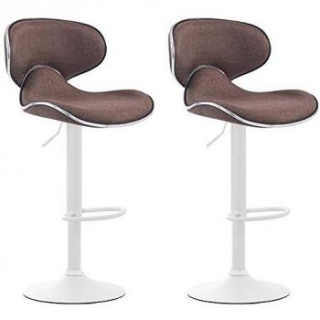 Set de 2 Taburetes de Bar Las Vegas V2 en Tela Marrón y Blanco con Asiento Giratorio y Altura Regulable