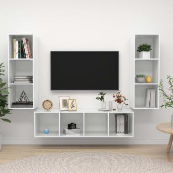 Conjunto de Muebles de Salón 3 Piezas en Blanco Brillante con Acabado en Conglomerado
