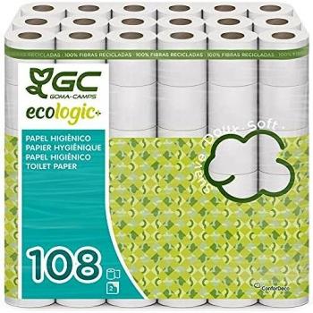GC GOMA-CAMPS Gcecologic+ Papel higiénico doméstico, de celulosa reciclada: 108 rollos de 18 m. c/u; 1944 metros totales de papel de baño