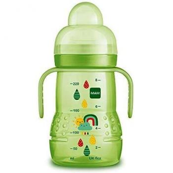 MAM Vaso Trainer D116 - Vaso de Aprendizaje para Bebés a partir de 4 meses, con Tetina de Silicona, Asas y Tapa Protectora - 220ml - Neutro