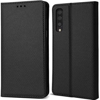 Funda Flip Cover Smart Magnética Negra para Samsung A50 con Soporte y Cartera para Tarjetas