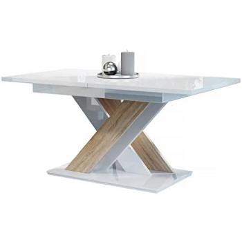 Mesa de comedor extensible Bronx - 140/180 x 80 x 75 cm - Blanco brillante/Sonoma