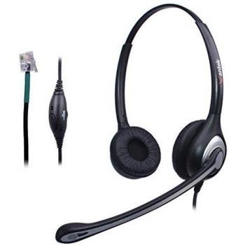 Auriculares Teléfono Fijo RJ9 Dual, Micrófono con Cancelación de Ruido, WANTEK Cascos con Control de Volumen para ShoreTel Plantronics Polycom Zultys NEC Nortel Norstar Meridian