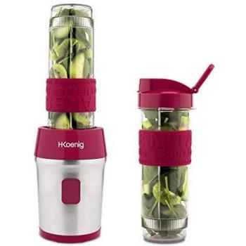 H.Koenig SMOO10 Batidora de Vaso Portátil, Licuadora Mini, Smoothie Maker, Batidora Americana para Zumos, Batidos, Smoothies, Capacidad de 570 mL, 300 W, Incluye 2 Botellas , Acero Inoxidable