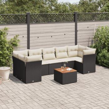 8-Piece Black Poly Rattan Garden Sofa Set with Cushions