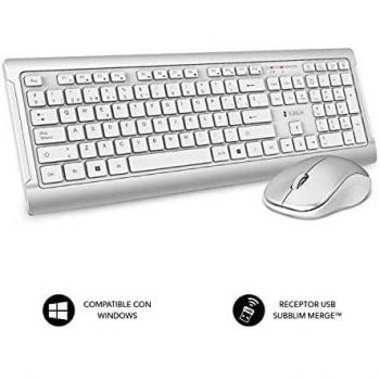 Subblim Combo Teclado y Ratón Inalámbrico Premium Silence Ultra Plano Silencioso Plata/Blanco SUBKBW-CPSU10
