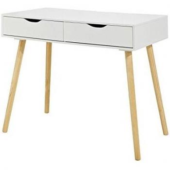 Mesa de Ordenador SoBuy FWT40-WN, Mesa de Escritorio con 2 cajones, color blanco, dimensiones 90 x 77 cm
