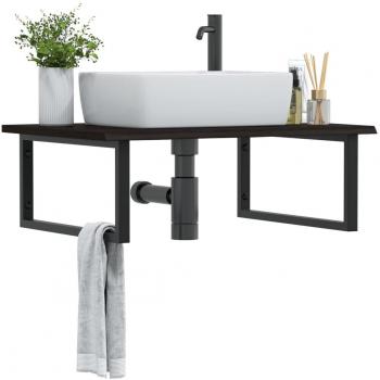 Estante de lavabo de pared de acero y madera maciza de roble