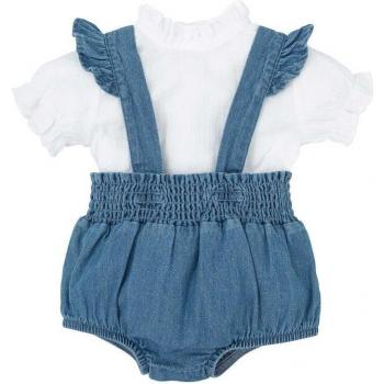 Conjunto de bebé niña en camisa y short vaquero con tirantes, color índigo