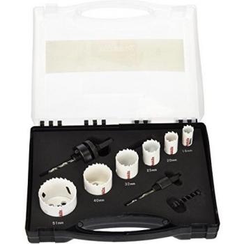Juego de Sierras de Corona Bi-Metal Makita con Diámetros 16, 20, 25, 32, 40 y 51 mm; Broca para Metal HSS-R Makita D-38510 DIN338
