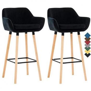 Set de 2 Taburetes de Bar Grant en Terciopelo Negro con Respaldo y Reposabrazos