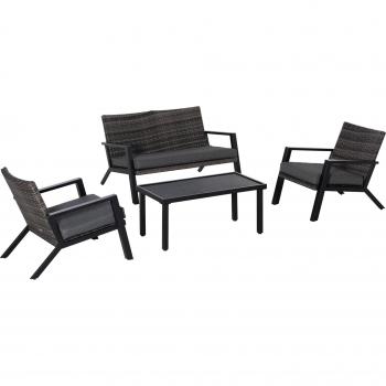 Conjunto de Muebles de Exterior con Sofá de 2 Plazas, Sillones y Mesa de Centro para Terraza/Patio - Negro