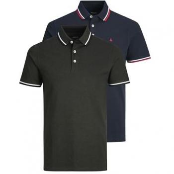 Pack de 2 Polos de Hombre JACK&JONES, Manga Corta, Color Liso, Algodón, Ajuste Slim Fit