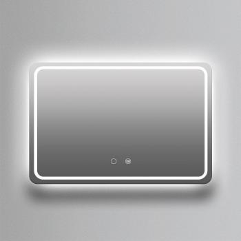 Espejo de baño rectangular Grecia Ledimex con luz frontal fija fría, canto redondeado, dimensiones de 90x80 cm