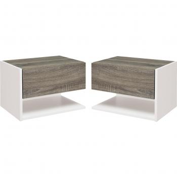 HOMCOM Juego de 2 Mesitas de Noche Flotantes de Madera con 1 Cajón y Estante Abierto Diseño Montado en Pared Moderno 46x30x30 cm Roble y