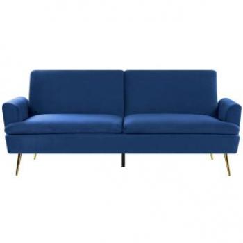 Sofá Cama de Terciopelo Azul Marino 3 Plazas Convertible Click Clack con Patas de Metal Dorado Vettre