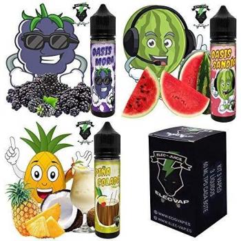 3X50ML KIT E-Liquid OASIS MORA,SANDIA,PIÑA de ElecVap - Sin Nicotina -50ml formato TPD -botes de 60ml - 0MG Nicotina - E-Liquido para Cigarrillos Electronicos - E Liquidos para Vaper