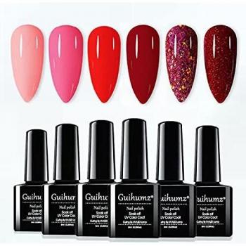 Esmaltes Semipermanentes Rojos para Uñas 6pcs Kit de Esmaltes de Uñas en Gel Soak Off UV LED Kit de Manicura en Caja Pintauñas 8ML