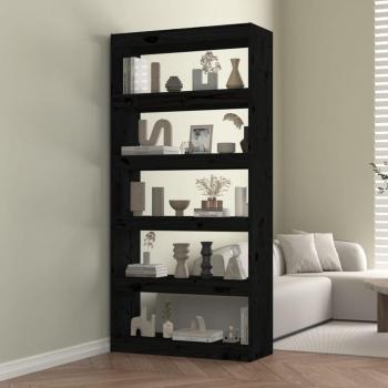 Librería/partición negra de madera maciza de pino 80x30x167,4 cm