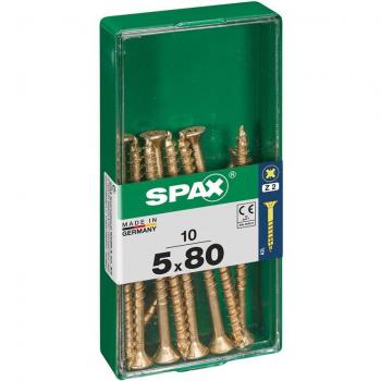 Spax Tornillos para Madera Cabeza Plana Pozidriv Yellox 5 x 80 mm - Paquete de 10 Unidades