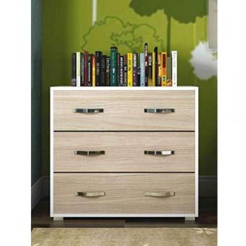 Cómoda Moderna 3 Cajones 91x45x81 cm Blanco/Olmo