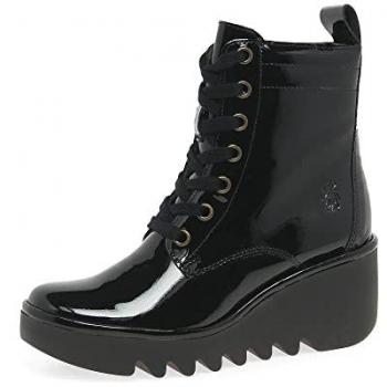 Fly London 'Biaz' Black Leather Wedge Heel Ankle Boots