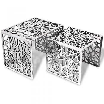 vidaXL Mesa Auxiliar Modelo Cuadrada Material Aluminio Plateada Pack 2 Unidades