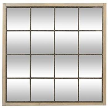 Espejo Ventana de Metal y Madera 'Noé' 90x90 cm - Diseño Elegante con Acabado Envejecido