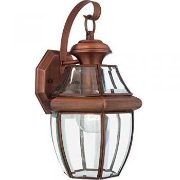 Farol de pared para jardín Newbury, diámetro 20,3 cm, linterna de pared mediana ligera, acabado en cobre envejecido, compatible con bombillas E27