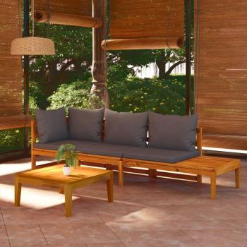 3-Piece Acacia Wood Garden Lounge Set with Dark Grey Cushions