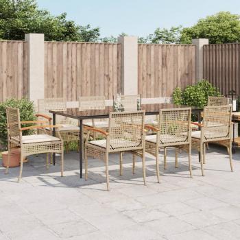 9-Piece Beige Poly Rattan Garden Dining Set with Cushions
