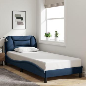 Estructura de cama con cabecero azul 90x200 cm en tela