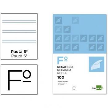 Liderpapel 18894 - Pack de 100 hojas de recambio folio, 2.5 mm con margen, 16 taladros