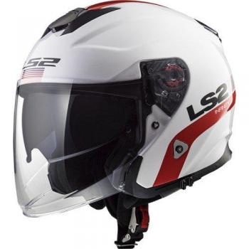 LS2 - Casco de moto, color blanco y rojo, talla XS