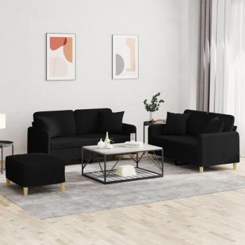 vidaXL 3-Piece Black Fabric Sofa Set with Cushions