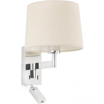Aplique de pared con luz lectura Artis, cuerpo de acero, pantalla de tela de 39 cm, acabado cromo y beige