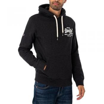 Superdry Classic Vintage Logo Graphic Pullover Hoodie - Phantom Black Marl - Male - Size: L