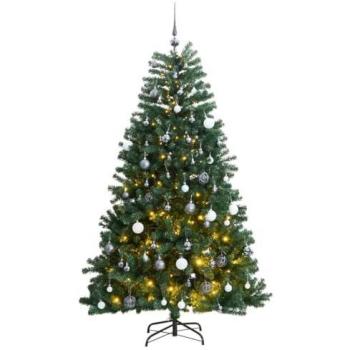 vidaXL Artificial Hinged Christmas Tree 300 LEDs & Ball Set 180 cm