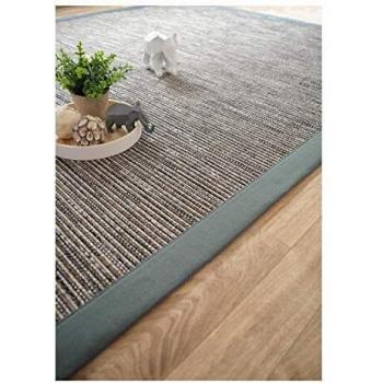 Alfombra tejida plana Borneo plata con borde de algodón verde grisáceo - 200 x 290 cm