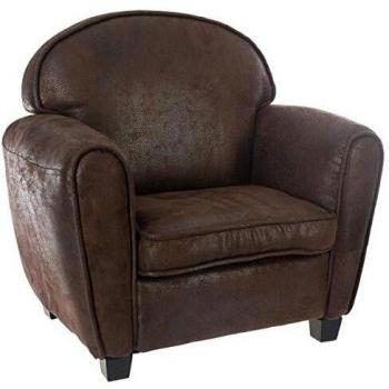 Sillón Infantil Club Marrón Panelado de Partículas Poliéster 52x37x49cm Efecto Cuero Envejecido