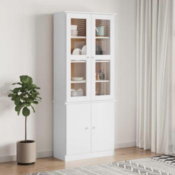Vitrina alta blanca de madera maciza de pino 77x35x186,5 cm