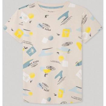Pepe Jeans - Camiseta Redge beige de algodón para niños con estampados all over
