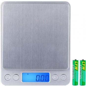 Zacro Báscula Digitales,500g x 0.01g Báscula Balanzas de alta precisión para comidas, joyería, Báscula Digitales Balanzas multifuncionales Pro con pantalla LCD,2 bandejas y baterías incluidas