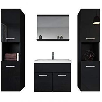 Conjunto de Muebles de Baño Montreal XL 60 cm - Negro Brillante, Armario y Lavabo