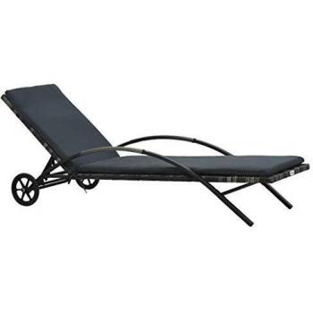 Poly Rattan Sun Lounger with Cushion and Wheels - Anthracite